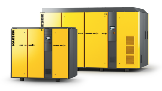 Oil-free rotary screw compressors with water-cooling.