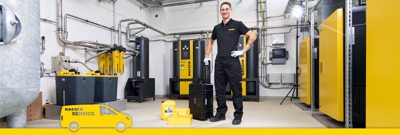 Professionelle Kompressor-Wartung durch den KAESER AIR SERVICE  - 24/7 Service für maximale Anlagenverfügbarkeit.