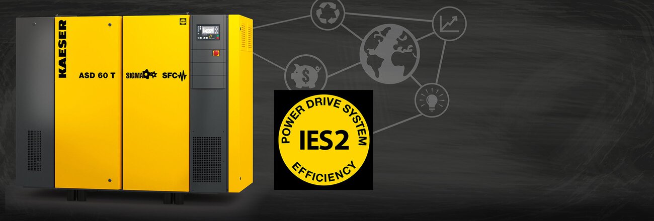 Frequency-controlled ASD series rotary screw compressor with synchronous reluctance motor.