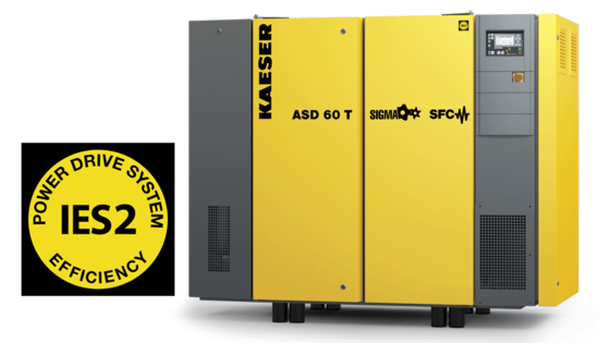 ASD series rotary screw compressor with synchronous reluctance motor is classified in the IES2 standard.