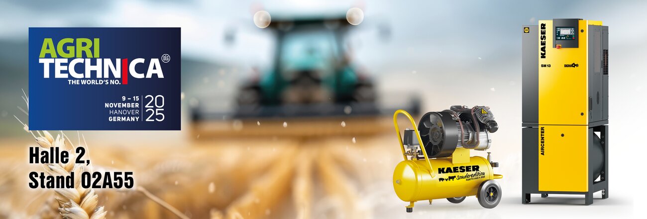 Besuchen Sie KAESER auf der Agritechnica 2025 auf dem Stand 02A55 in der Halle 2.