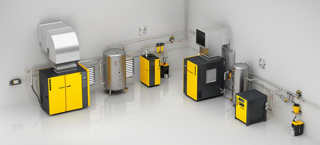 Compressed air station with compact DN C series booster system from Kaeser Kompressoren.